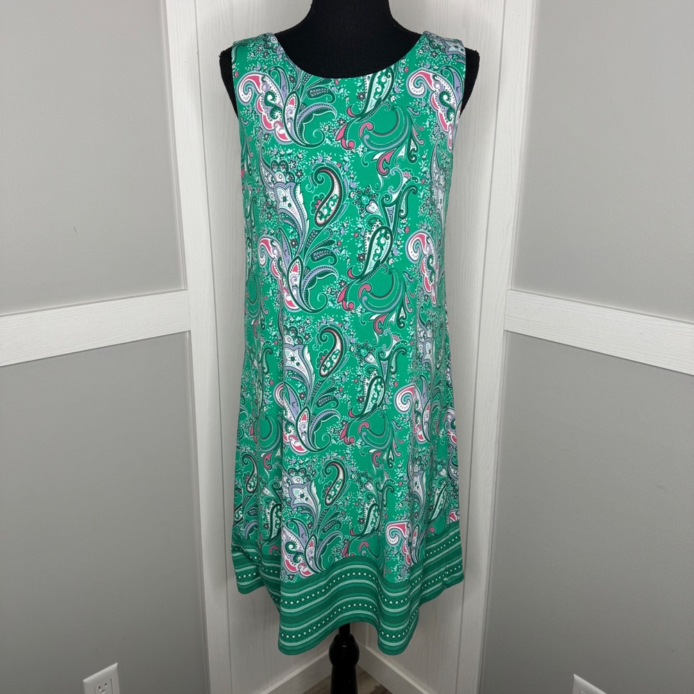 Magnolia Grace Dress Womens Medium Green Paisley Sleeveless Cutout Back WGK70299